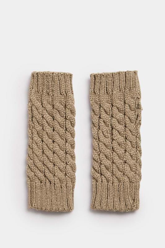 Plus Size  YOURS Curve Beige Brown Cable Knit Arm Warmers
