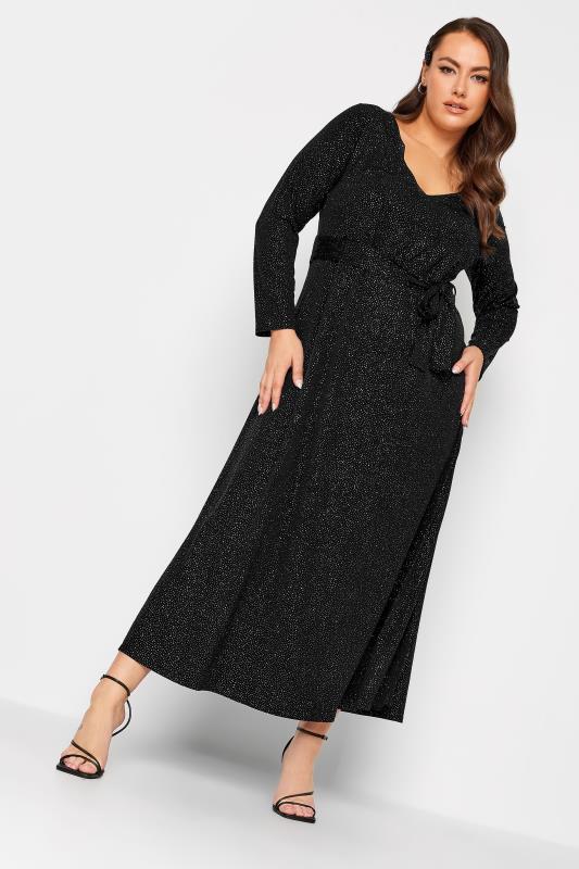  Grande Taille YOURS LONDON Curve Black & Pink Glitter Party Maxi Dress