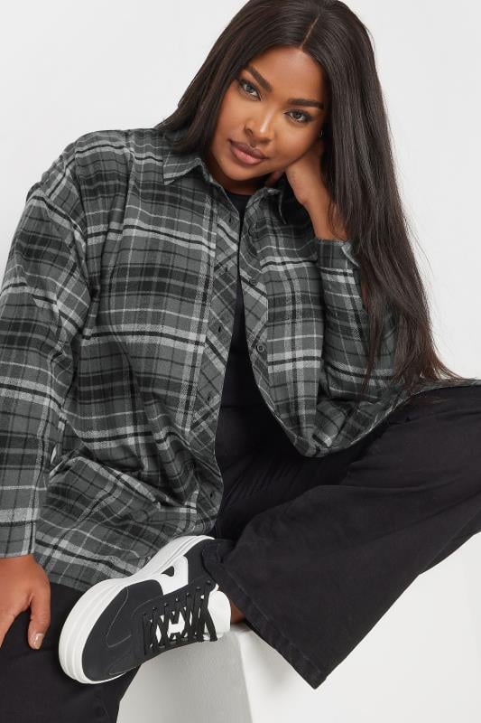  Grande Taille YOURS Curve Charcoal Grey Check Oversized Shirt