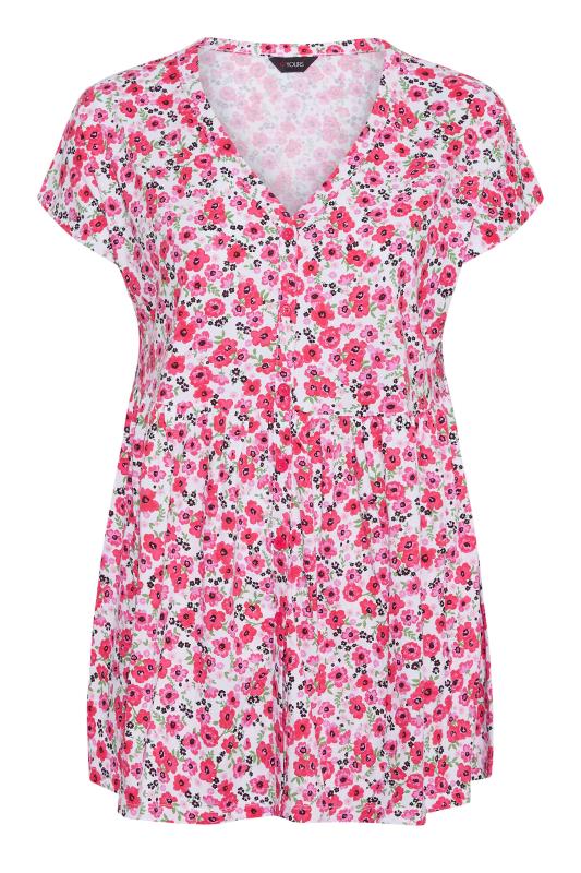 Plus Size Pink Floral Print Button Through Smock Top | Yours Clothing  6