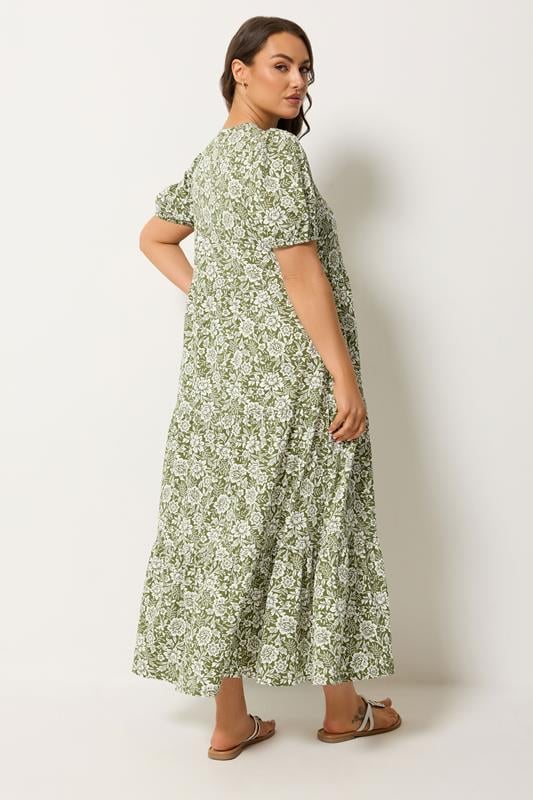 YOURS Plus Size Green Floral Tiered Maxi Dress | Yours Clothing 2