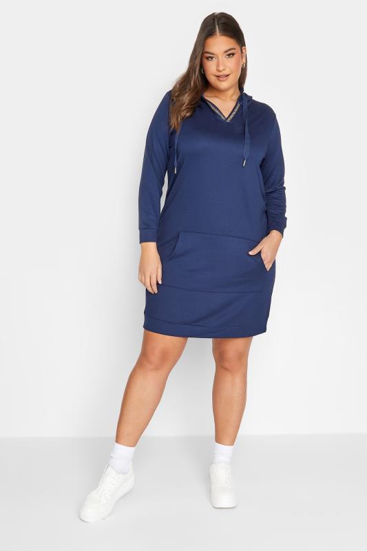 Curve Plus Size Navy Blue Hoodie Midi Dress | Yours Clothing 2