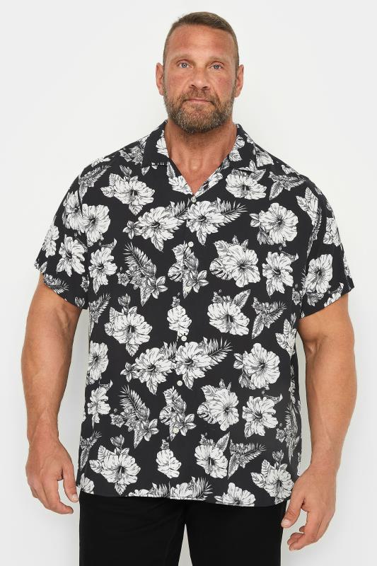  Grande Taille BadRhino JACK & JONES Big & Tall Black & White Floral Print Shirt