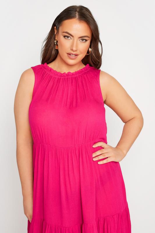 Plus Size Hot Pink Sleeveless Crinkle Dress | Yours Clothing 4