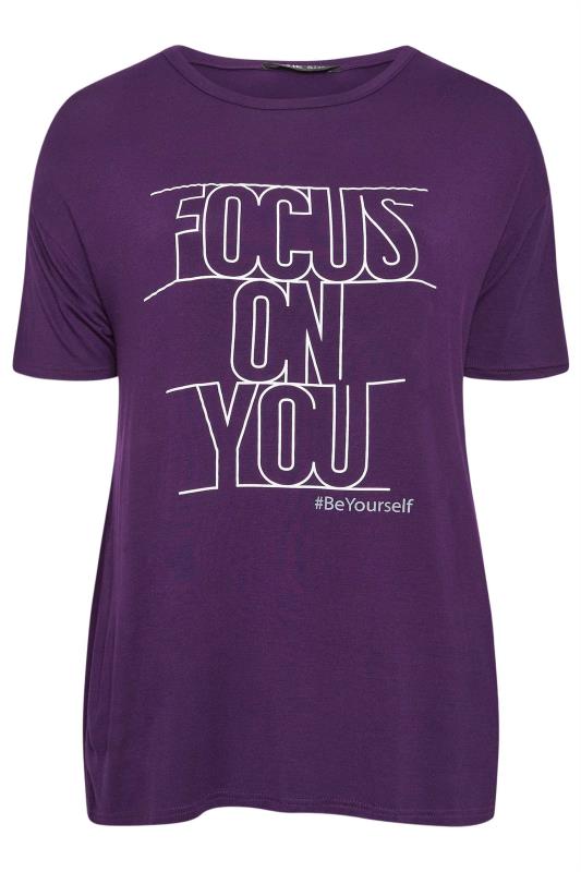 YOURS ACTIVE Plus Size Purple 'Focus On You' Slogan Top | Yours Clothing 6