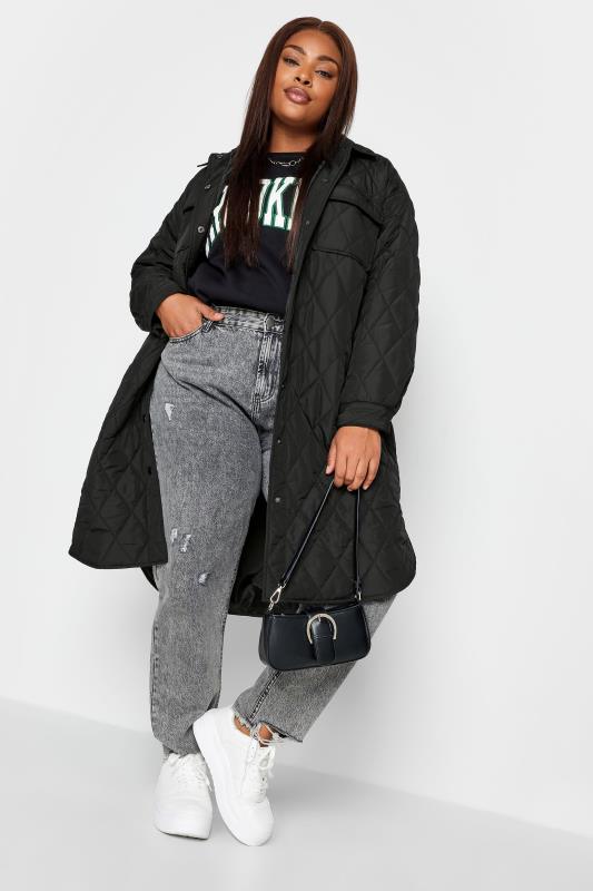 YOURS Plus Size Black Longline Quilted Jacket | Yours Clothing 2