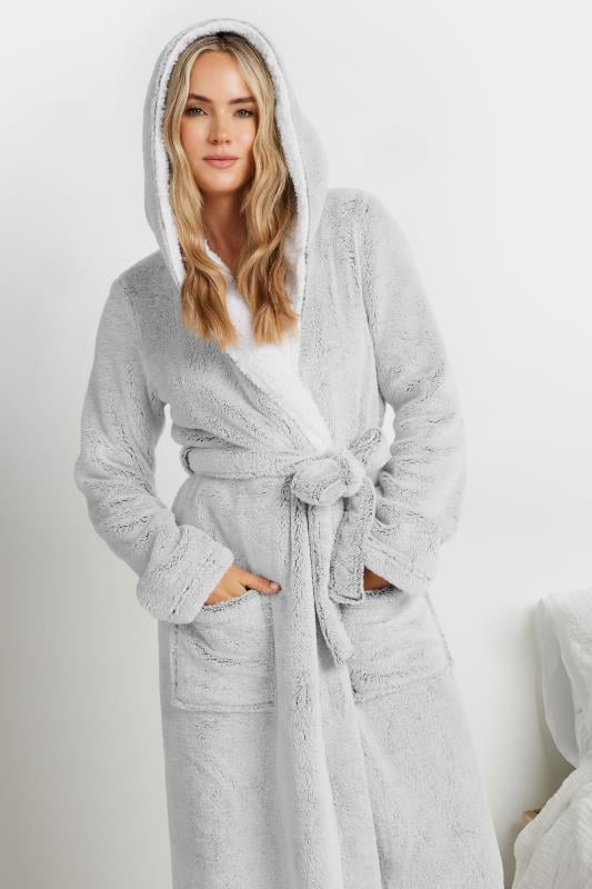 LTS Tall Grey Contrast Hood Maxi Dressing Gown | Long Tall Sally 5