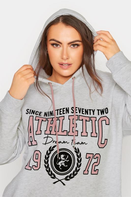 Plus Size Grey Marl Varsity Slogan Soft Touch Hoodie | Yours Clothing 4