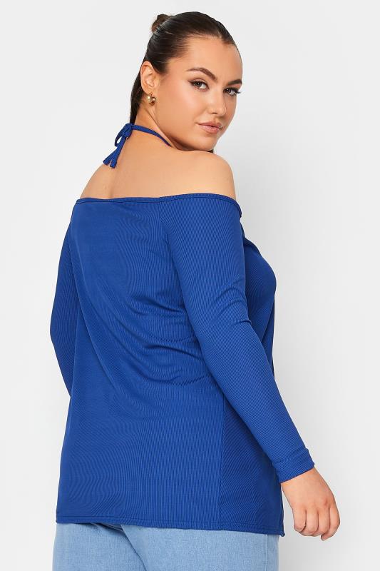 LIMITED COLLECTION Plus Size Blue Tie Neck Cold Shoulder Top | Yours Clothing 3