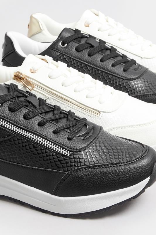 Black & Silver Zip Detail Trainers In Wide E Fit | Yours Clothing  6