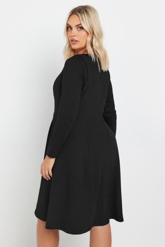 YOURS Plus Size Black Button Front Textured Pinafore Dress | Yours Clothing 3