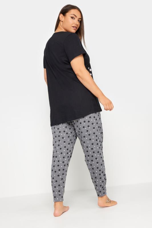 YOURS Plus Size Black 'Stay Paw-sitive' Slogan Pyjama Set | Yours Clothing 4