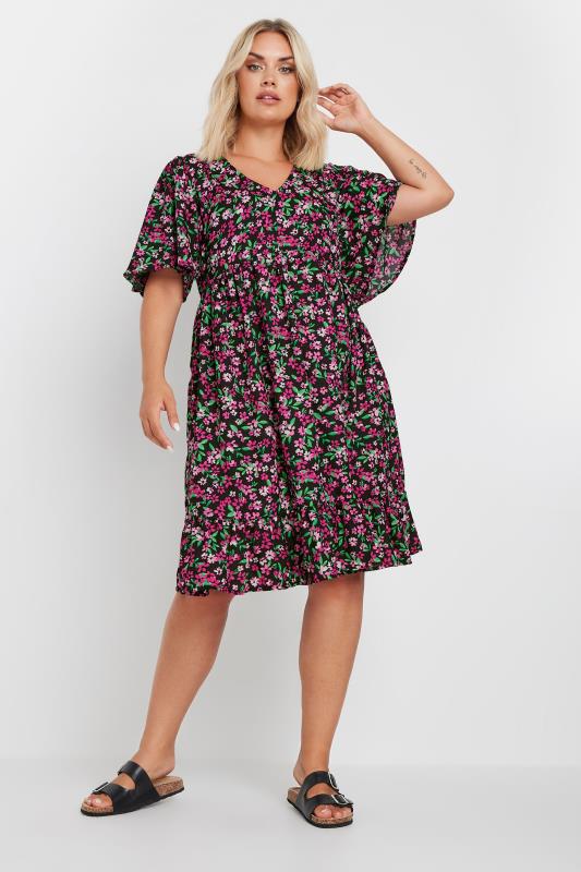 YOURS Plus Size Pink Floral Print Smock Dress | Yours Clothing 1