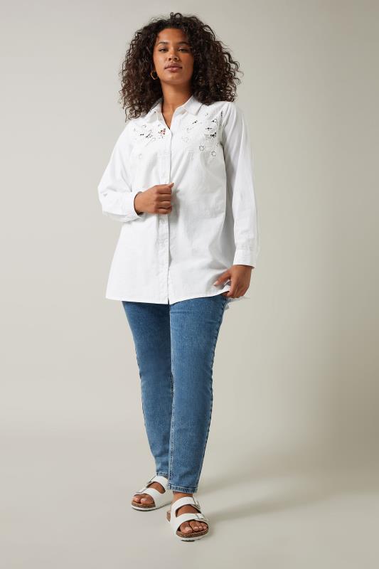 EVANS Plus Size White Embroidered Floral Shirt | Evans 2