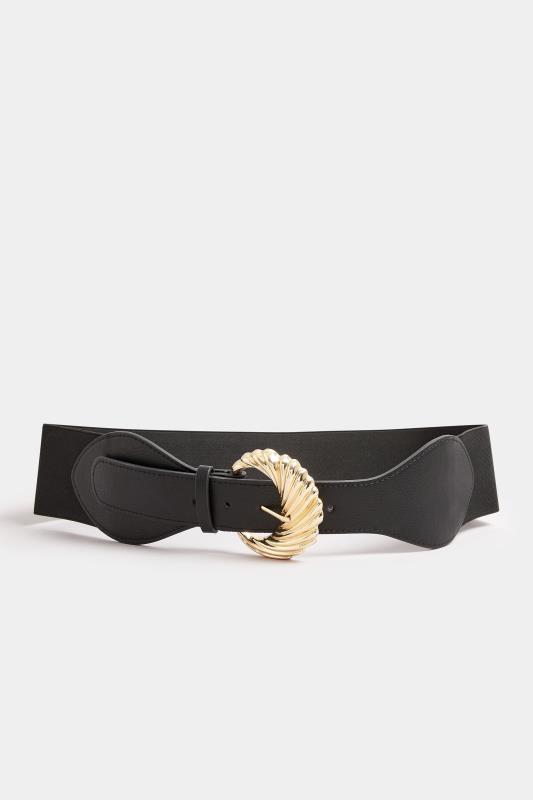 Black & Gold Clasp Wide Stretch Belt | Yours Clothing 2