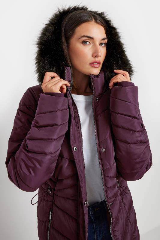 LTS Tall Women's Purple Faux Fur Trim Padded Longline Coat | Long Tall Sally 4