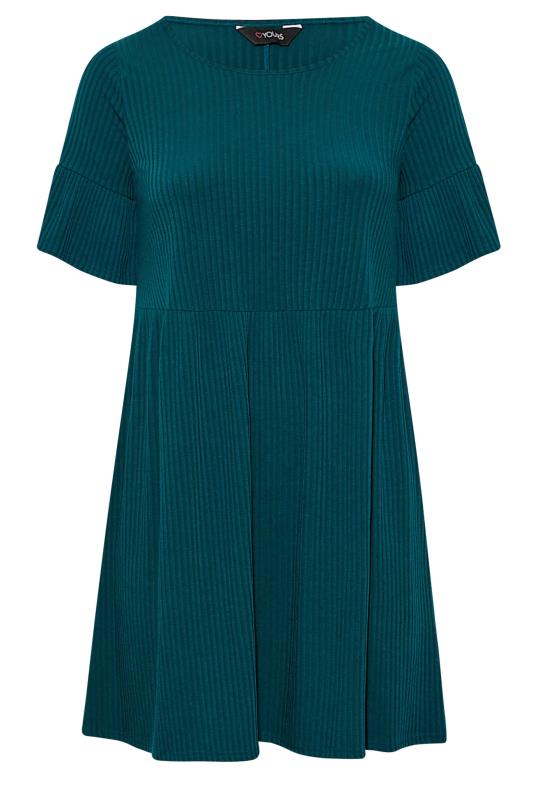 Plus Size Forest Green Ribbed Smock Dress | Yours Clothing 6
