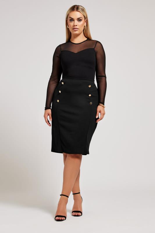 YOURS LONDON Plus Size Black Button Detail Midi Skirt | Yours Clothing 2