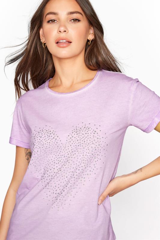 LTS Tall Purple Lilac Heart Studded T-Shirt 4