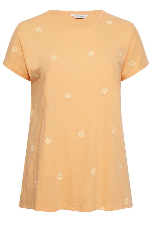 YOURS Curve Plus Size Orange Daisy Embroided T-Shirt | Yours Clothing  6