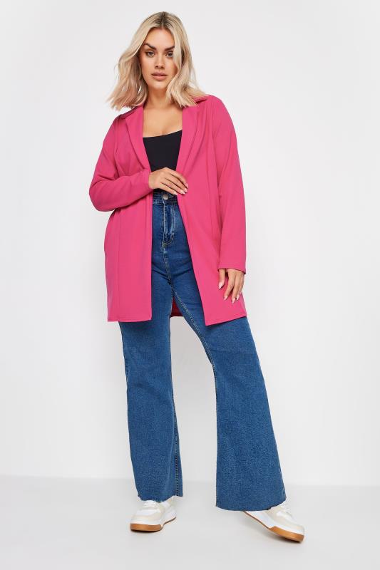 YOURS Curve Plus Size Hot Pink Longline Blazer | Yours Clothing  3