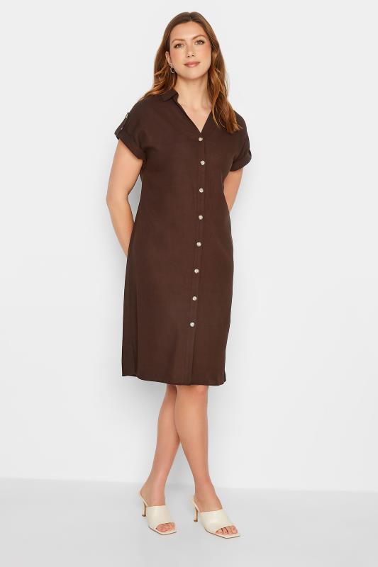 Tall  LTS Tall Chocolate Brown Linen Dress
