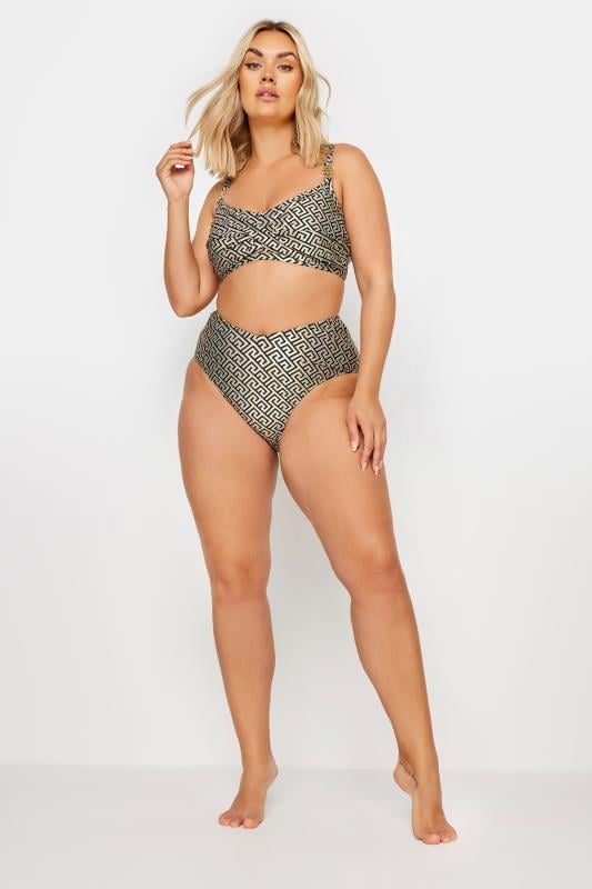 YOURS Plus Size Black Metallic Geometric Print Bikini Top | Yours Clothing 3