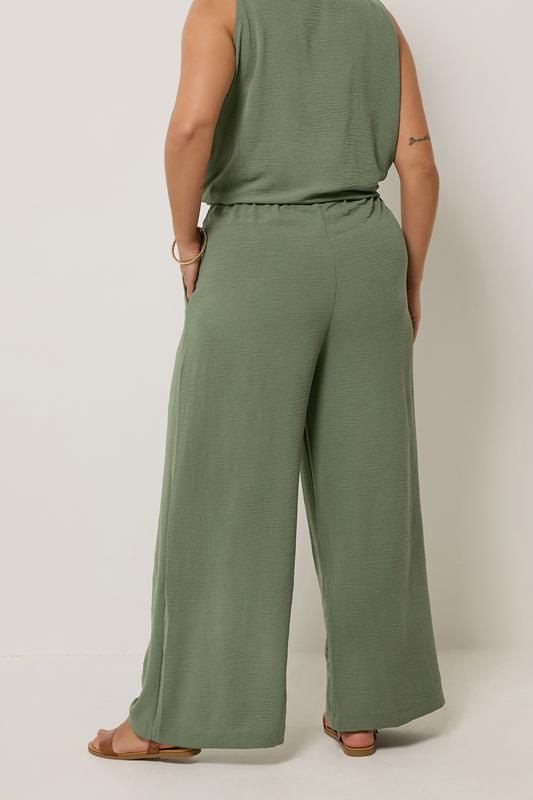 YOURS Plus Size Khaki Green Twill Wide Leg Trousers | Yours Clothing 2