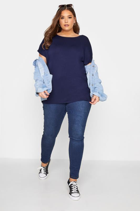 Plus Size Navy Blue Grown On Sleeve T-Shirt | Yours Clothing  2