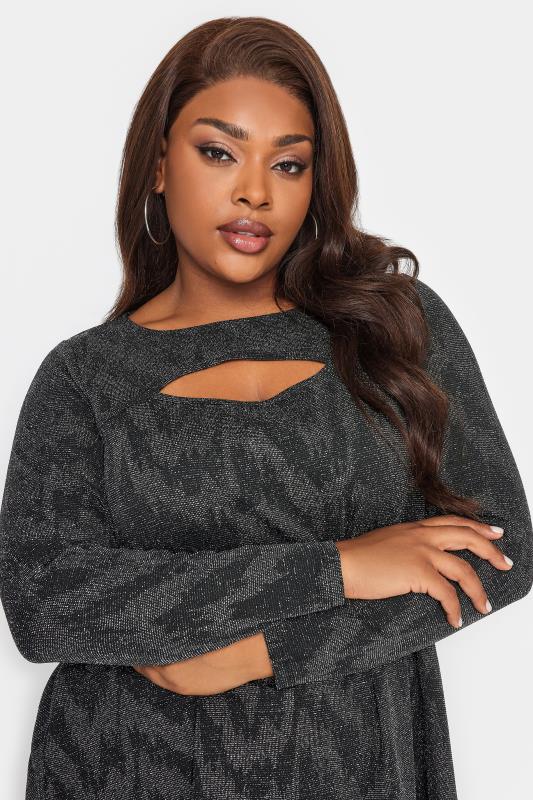 YOURS Plus Size Black & Silver Glitter Cut Out Swing Top | Yours Clothing 4