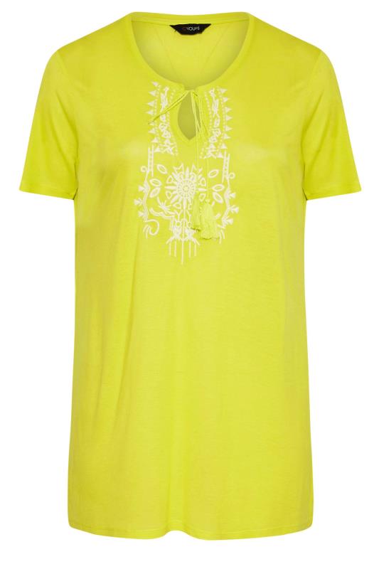 Curve Lime Green Aztec Embroidered Tie Neck T-Shirt 6