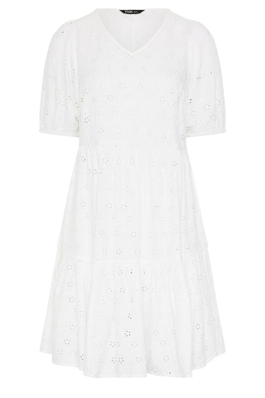 YOURS Plus Size White Broderie Anglaise Tiered Dress | Yours Clothing 5