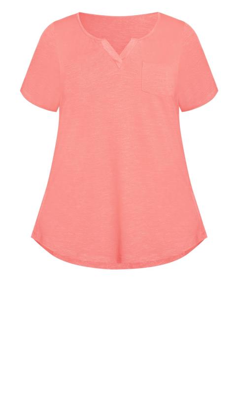 Evans Coral Orange V-Neck Pocket T-Shirt 5