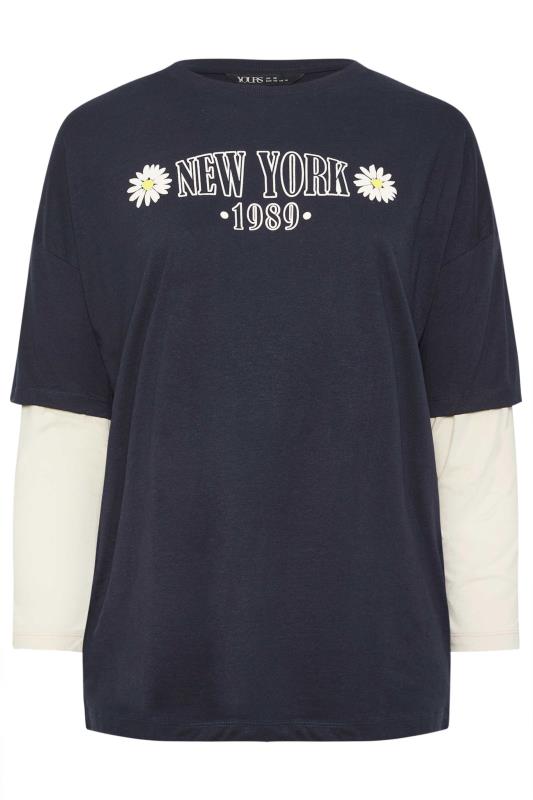 YOURS Plus Size Navy Blue 2 In 1 'New York' Print Top | Yours Clothing 5