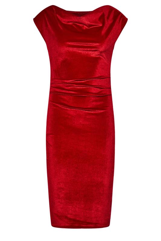 LTS Tall Red Cowl Neck Velvet Midi Dress 6