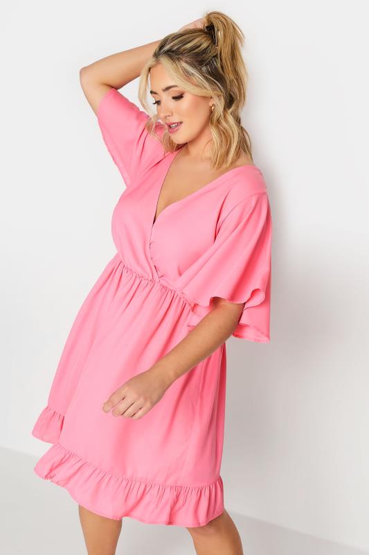 LIMITED COLLECTION Plus Size Pink Frill Sleeve Wrap Tunic Dress | Yours Clothing 2