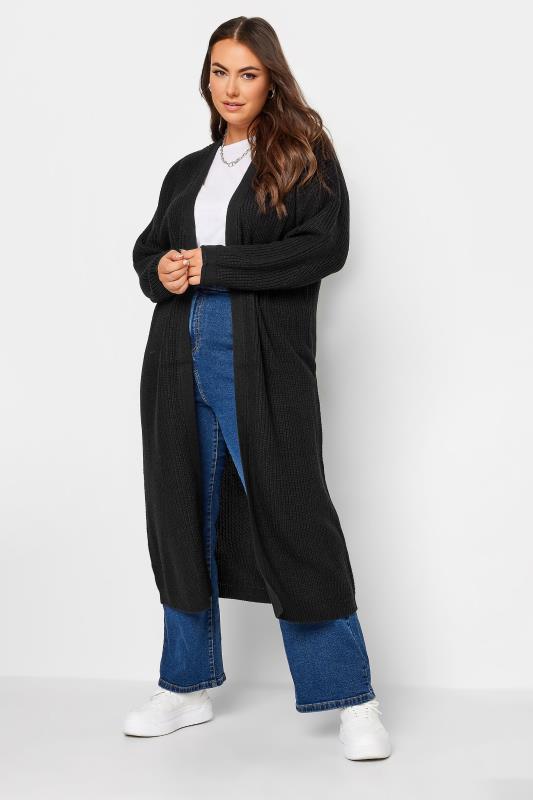 YOURS Plus Size Black Knitted Maxi Cardigan | Yours Clothing 3