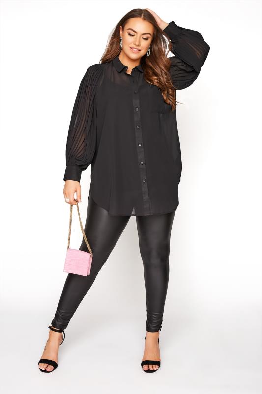 Plus Size YOURS LONDON Black Pleat Sleeve Mesh Shirt | Yours Clothing 2