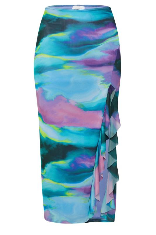 YOURS LONDON Plus Size Blue Abstract Print Ruffle Maxi Skirt | Yours Clothing 5
