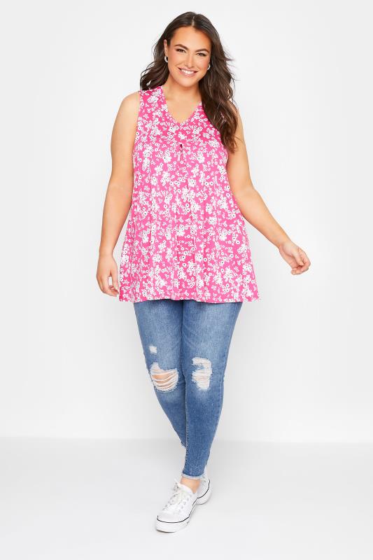 Plus Size Pink Floral Swing Vest Top | Yours Clothing 2
