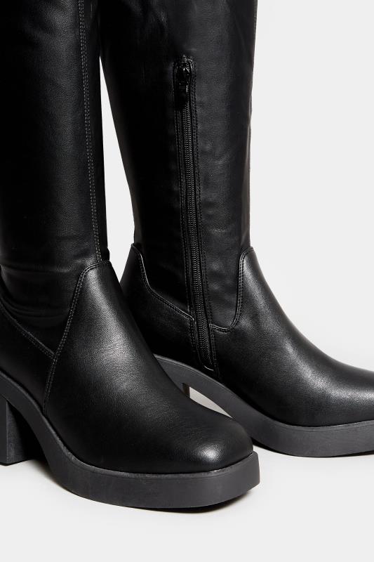 LIMITED COLLECTION Black Block Heel Stretch Knee High Boots In Wide E Fit | Yours Clothing  5