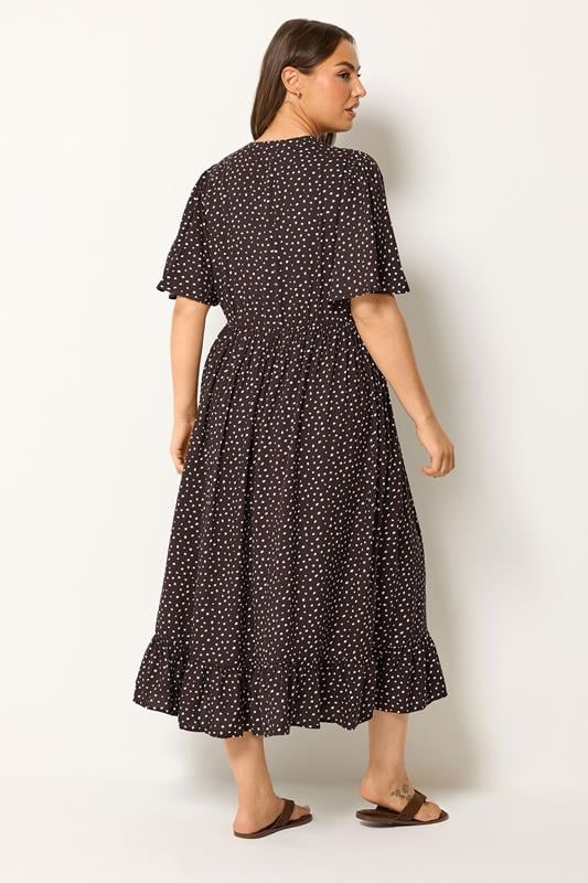 YOURS Plus Size Brown Spot Print Notch Neck Maxi Dress | Yours Clothing 2