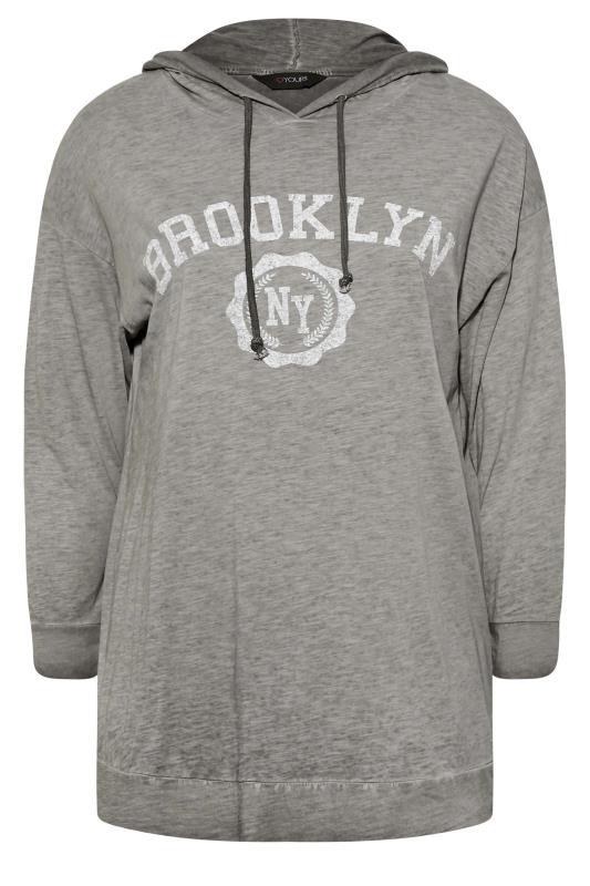 Plus Size Grey 'Brooklyn' Logo Hoodie Top | Yours Clothing 6