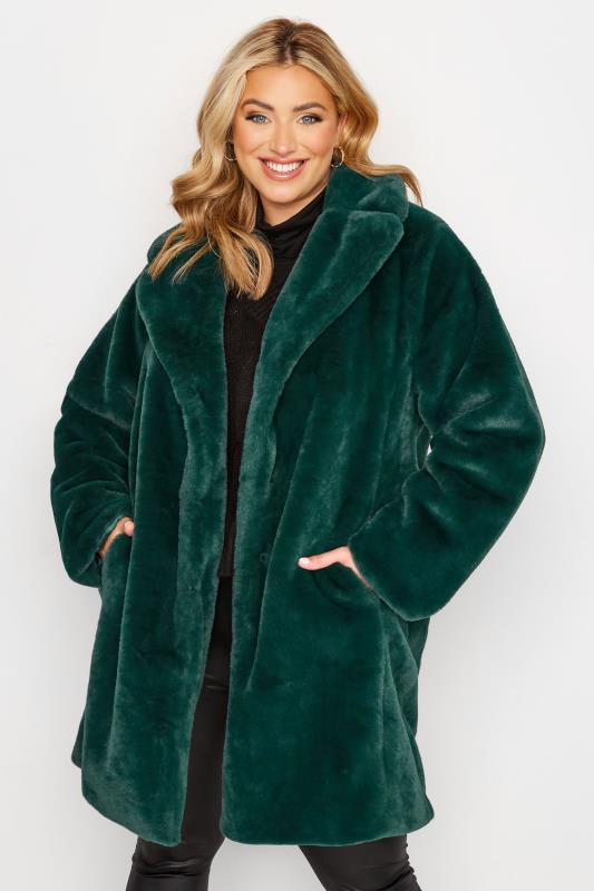 Plus Size Green Luxe Faux Fur Coat | Yours Clothing 1