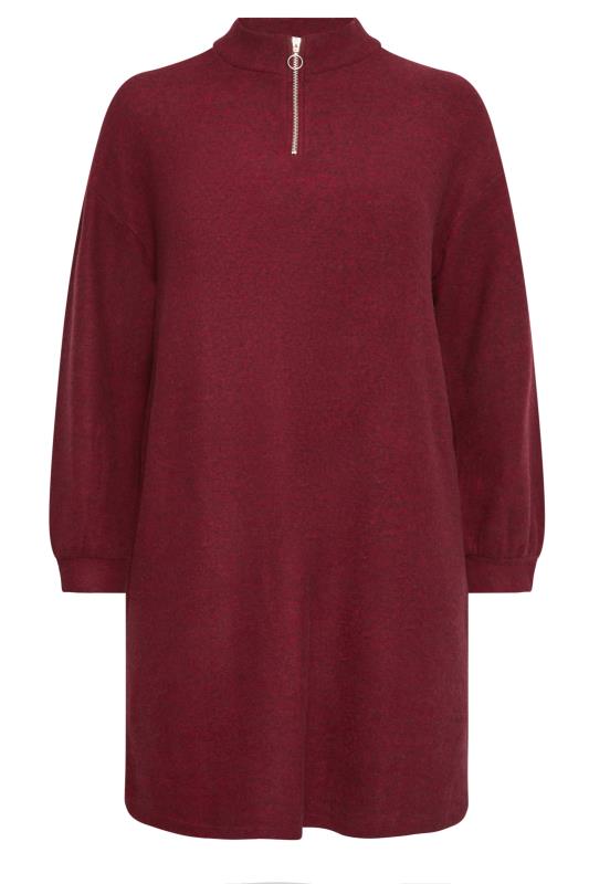 YOURS Plus Size Red Soft Touch Zip Neck Jumper Dress | Yours Clothing 5