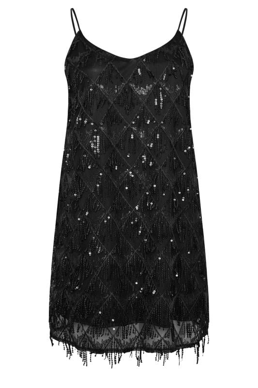 YOURS LONDON Plus Size Black Sequin Tassel Slip Dress | Yours Clothing 6