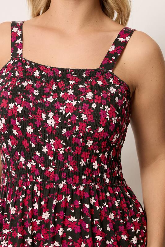 YOURS Plus Size Black Floral Shirred Dress | Yours Clothing 4