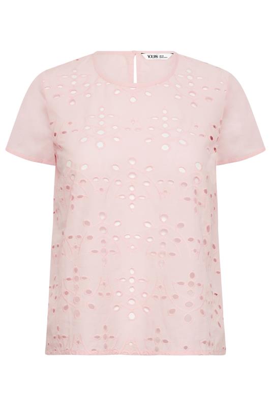 YOURS PETITE Plus Size Curve Light Pink Broderie Anglaise Short Sleeve Top | Yours Clothing  6