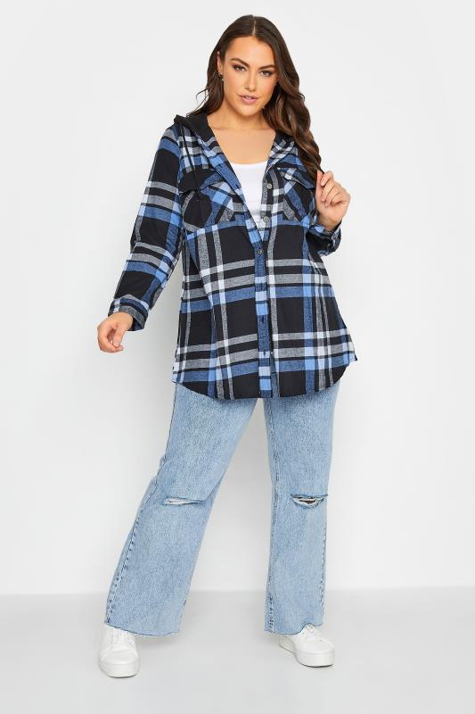 Plus Size Blue Check Hooded Shirt | Yours Clothing 3
