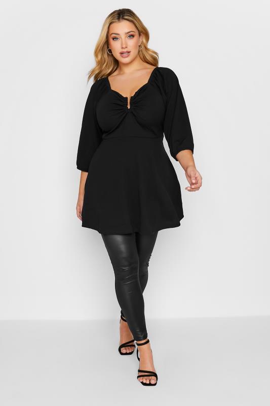 LIMITED COLLECTION Curve Black V-Bar Peplum Top | Yours Clothing  2